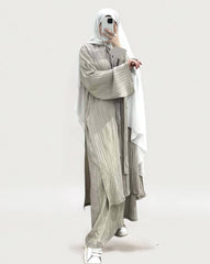 Long Sleeved Pleated Abaya 2-Piece Set