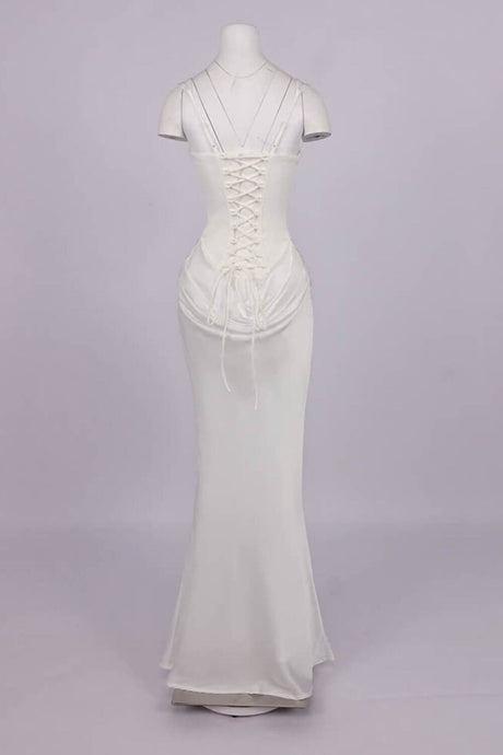 Hortense Square Neck Corset Maxi Dress / White