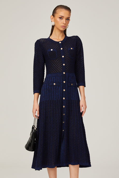 Aurohaya Élodie knitted long-sleeve midi dress in Blue