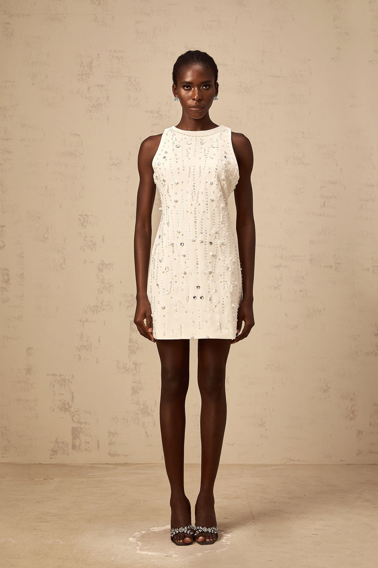 Aurohaya Flavie white A-line embellished mini dress