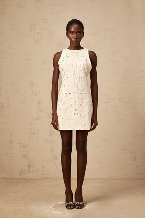 Aurohaya Flavie white A-line embellished mini dress