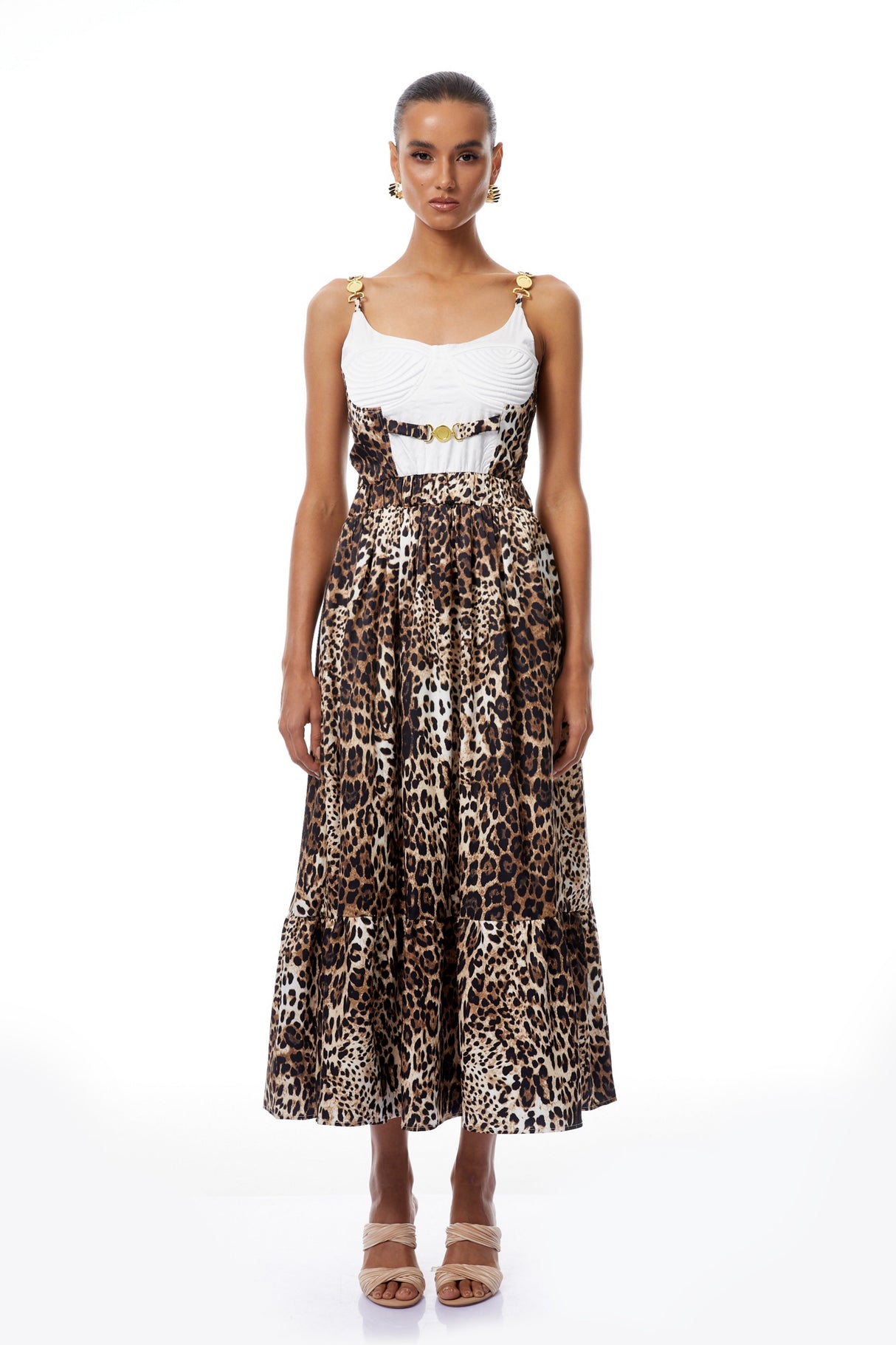 Aurohaya Allegra Brown Leopard Print Maxi Dress
