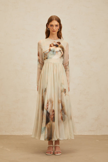 Aurohaya Manon Green Graphic Print Silk Maxi Dress