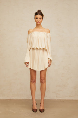 Aurohaya Emma neutrals structured-design mini dress