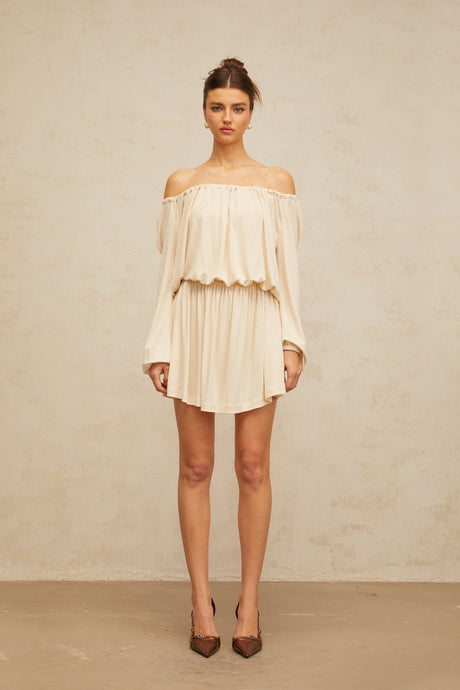 Aurohaya Emma neutrals structured-design mini dress