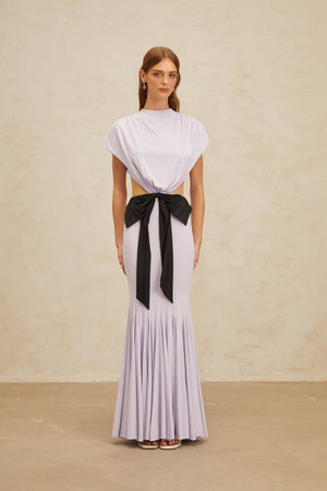 Aurohaya Manon Purple Bowknot Cut-Out Maxi Dress