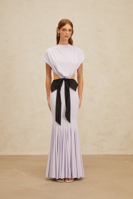 Aurohaya Manon Purple Bowknot Cut-Out Maxi Dress
