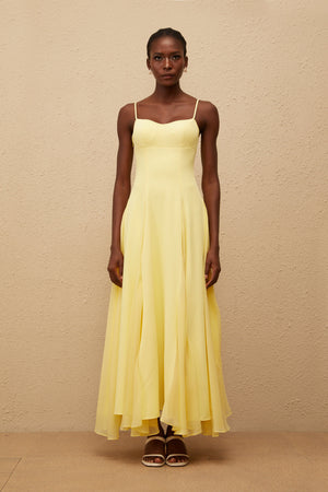 Aurohaya Sofie Yellow Pleated Maxi Dress