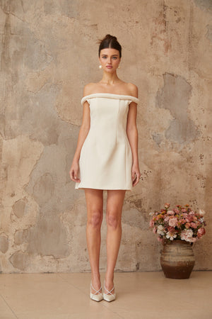 Aurohaya Lecollet white braid-detail puff mini dress
