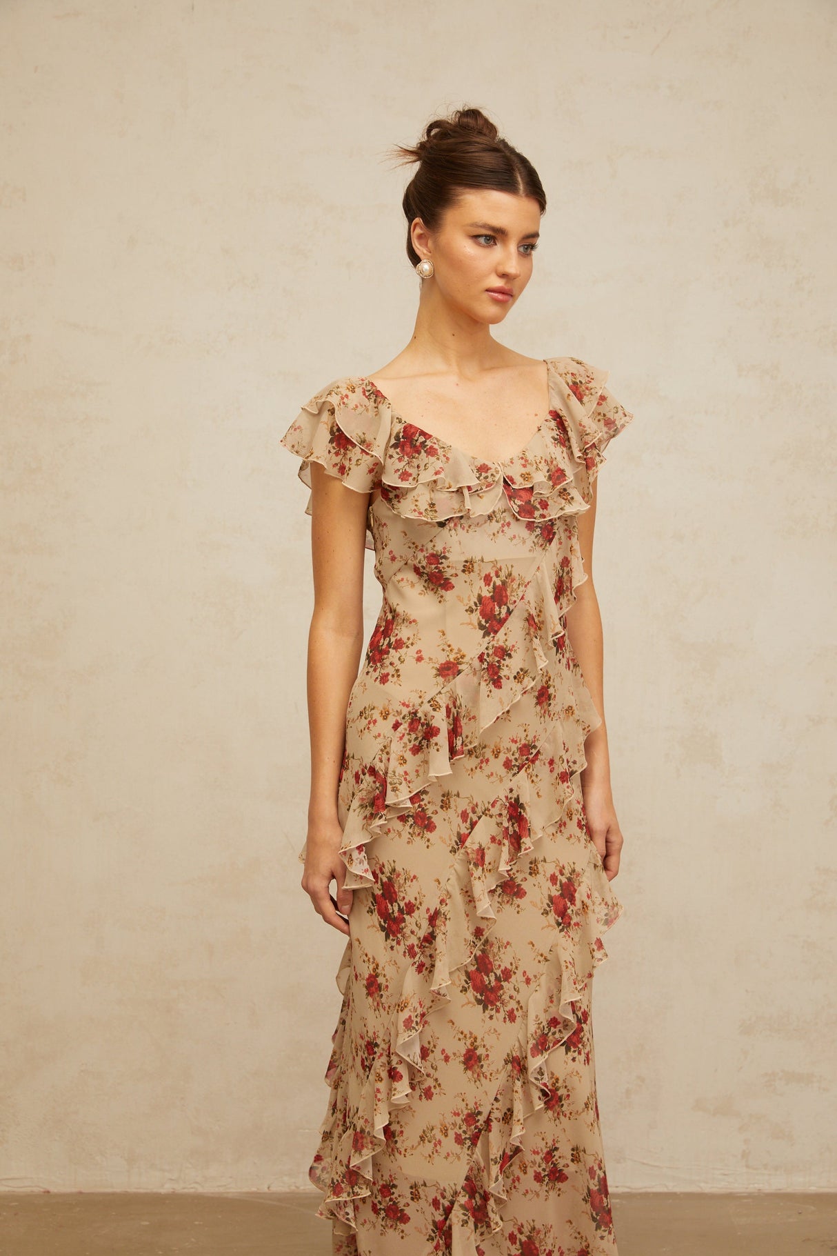 Aurohaya Déotille ruffled floral-print flared maxi dress
