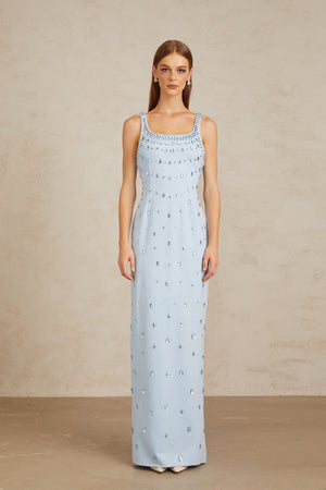Aurohaya Meris Blue Crystal Embellished Maxi Gown