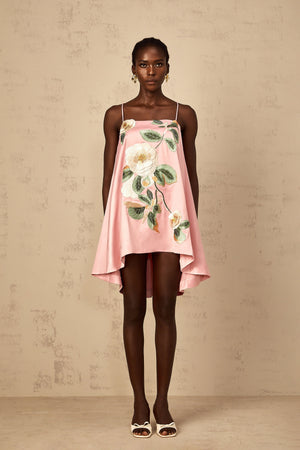 Aurohaya Avril Pink Floral Embroidered Satin Mini Dress
