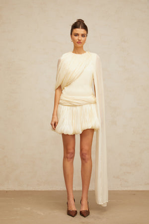 Aurohaya Cyrielle Pleated Mini Dress with Ribbon Design Accent