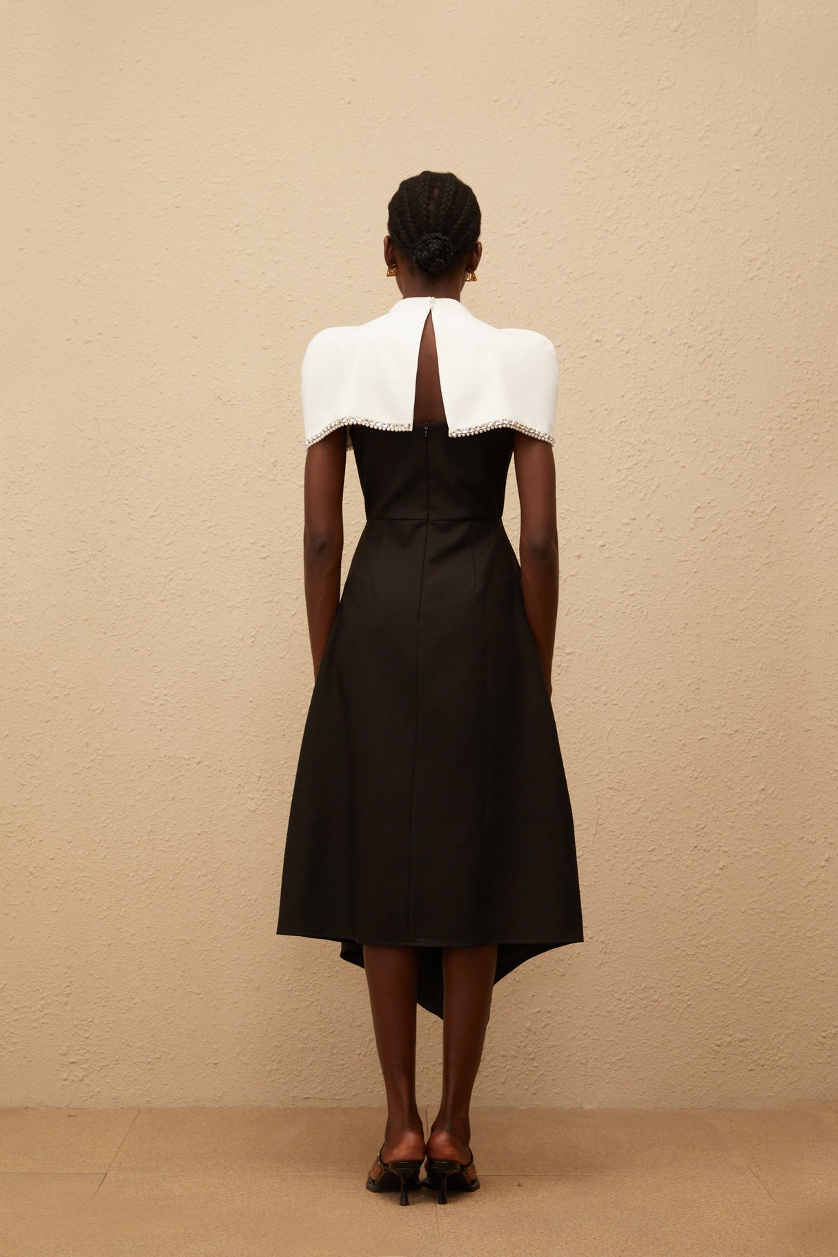 Aurohaya Fabienne Color Block Midi Dress with Embellished Shawl