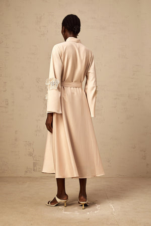 Aurohaya Orane tied floral-applique flared midi dress in Neutrals