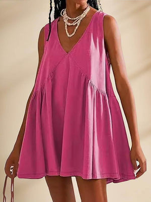 Aurohaya Deep V Wide Strap Mini Tank Dress Rose Red