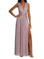 Aurohaya V-Neck Hollow Slit Maxi Dress Pink
