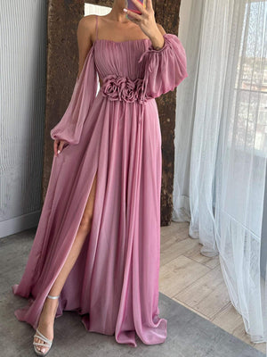 Aurohaya Drawstring Puff Sleeve Dress With Floral Detailing