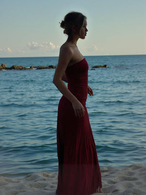 Aurohaya Slim-Fit Tube Top Knit Maxi Dress