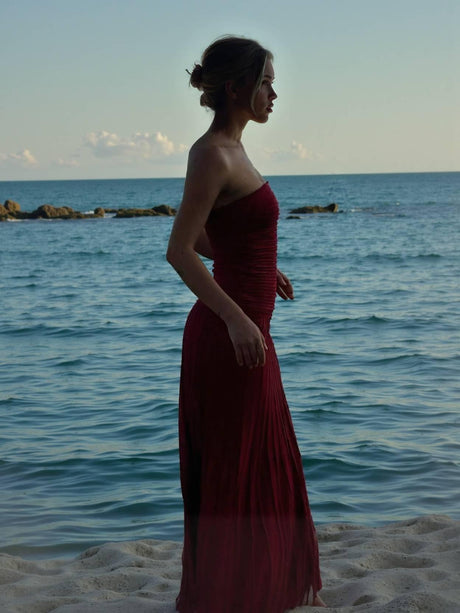 Aurohaya Slim-Fit Tube Top Knit Maxi Dress