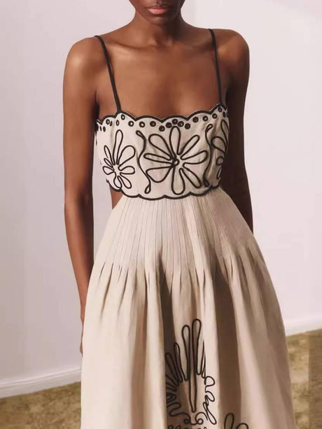 Aurohaya Printed Hollow Midi Dress