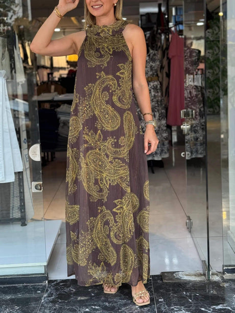 Aurohaya Glittery Vintage Paisley Pattern Dress