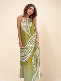 Unique Polka Dot Print One Shoulder Pocketed Maxi Dress