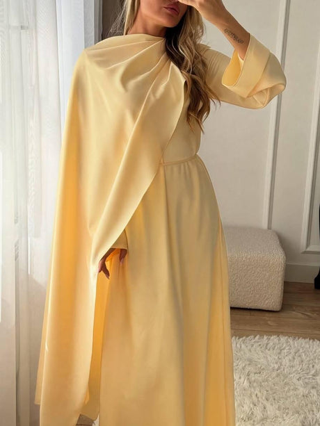 Aurohaya Slanted Hem Scraf Design Maxi Dress Yellow