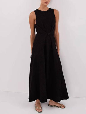 Aurohaya Minimalist Vacation Style Dress Black