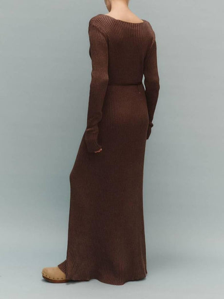 Aurohaya Minimalist Long Sleeve Knitted Maxi Dress