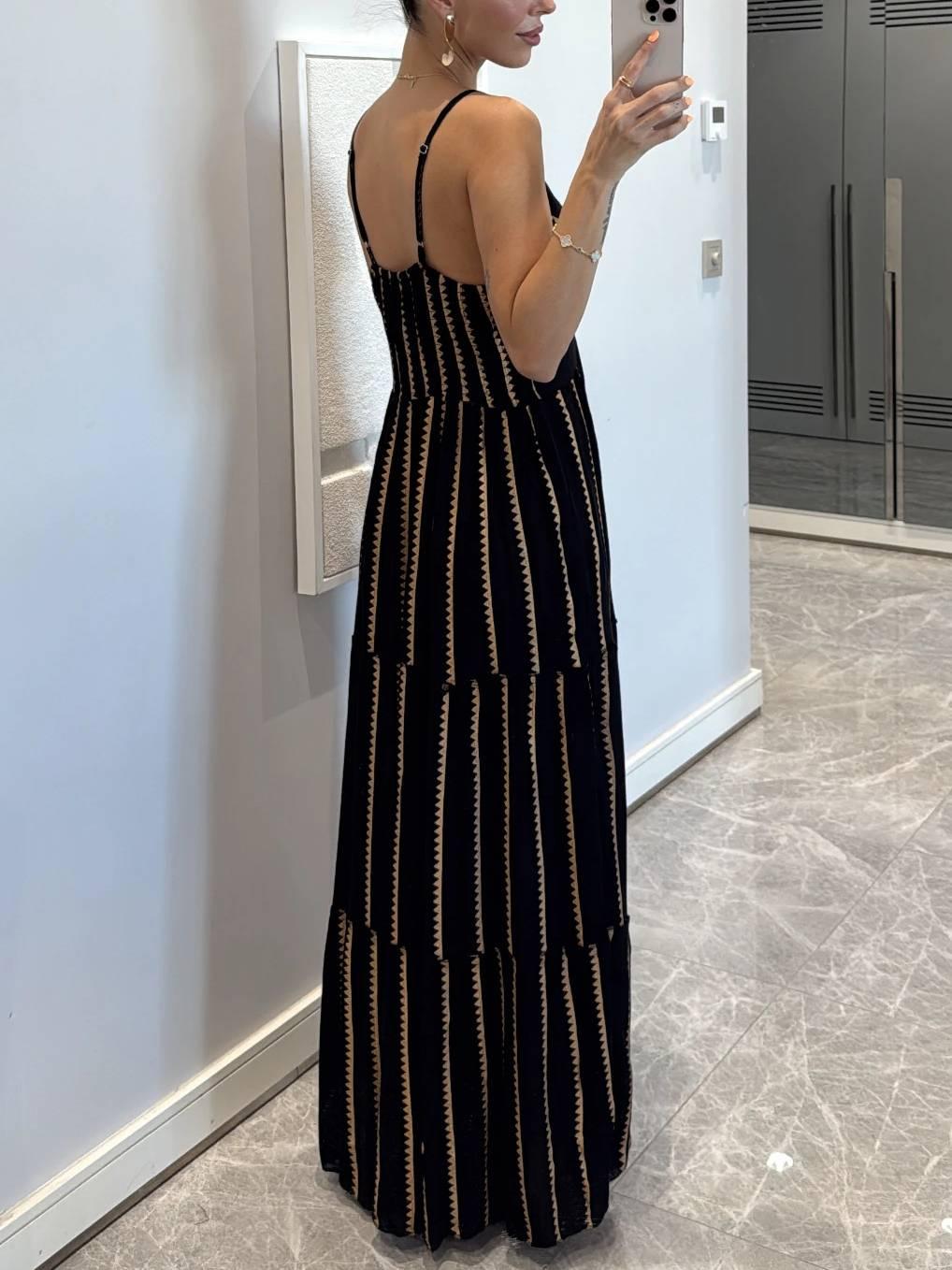 Aurohaya Vacation Style Stripe Print Printed Dress