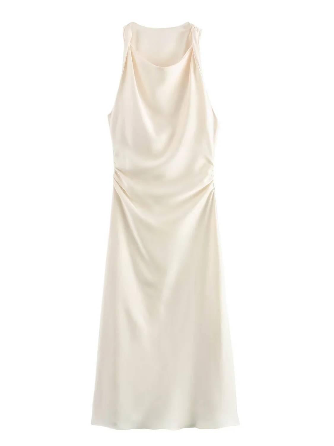 Aurohaya Sleeveless Satin Maxi Dress White