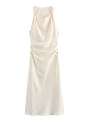 Aurohaya Sleeveless Satin Maxi Dress White