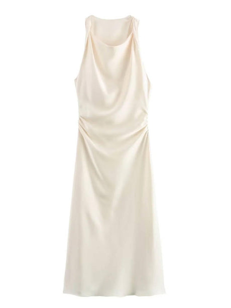 Aurohaya Sleeveless Satin Maxi Dress White