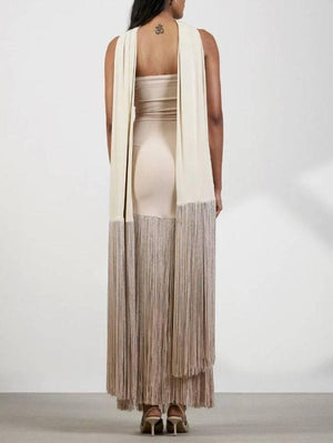 Aurohaya Tube Top Tassel Design Maxi Dress