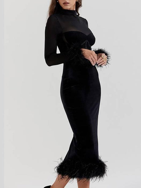 Aurohaya Mesh Patchwork Velvet Corset Dress