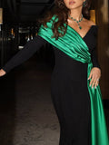Contrast Color Ribbon Design Maxi Dress