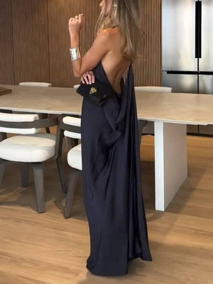 Aurohaya Minimalist Halter Neck Backless Maxi Dress
