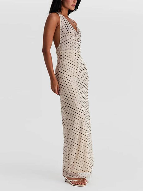 Aurohaya Polka Dot Suspender Irregular Swing Collar Dress