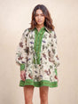 Aurohaya Unique Print Color Match Balloon Sleeve Shirt Mini Dress Green
