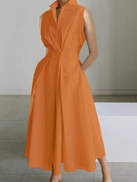 Aurohaya Vertical Collar V-neck A- Shaped Dress Orange