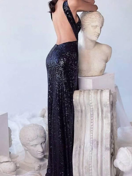 Aurohaya Sequined Hollow Slit Maxi Dress