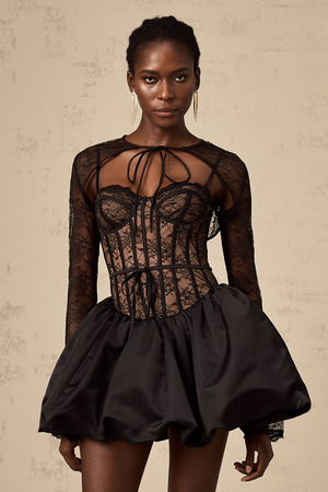 Aurohaya Louise black floral-lace vest & dress matching set