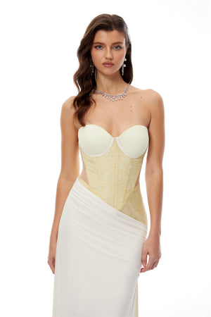 Aurohaya Beata Yellow Lace Corset Bodice Maxi Dress