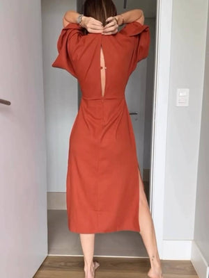 Aurohaya Bat Sleeve Lace-Up Dress