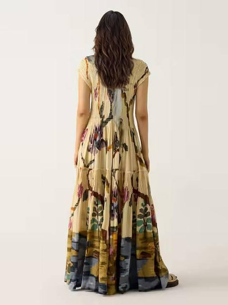 Aurohaya Pleated Print Maxi Dress