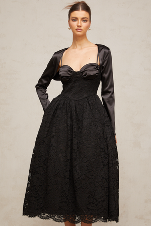 Aurohaya Sidonie black floral-lace top & dress matching set