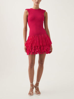 Aurohaya Elegant Raffia Layered Fringed Knitted Mini Dress