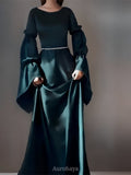 Round-Neck Ornate Trims and Puff Bell Sleeves Maxi Dress, DES108