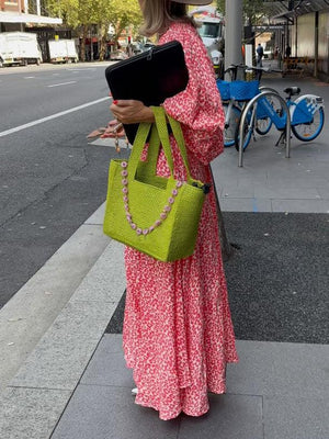 Aurohaya Casual Leopard Print Deep V Neck Maxi Dress